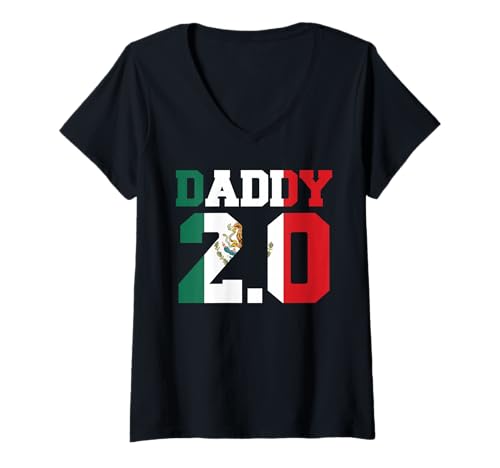 Damen Vater Mexiko Zwei Kinder Geburt Mexikanischer Vater T-Shirt mit V-Ausschnitt von Dad gift for birth Mexican dad