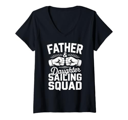 Damen Vater Tochter Segelzitat T-Shirt mit V-Ausschnitt von Dad & Daughter Sailing Together