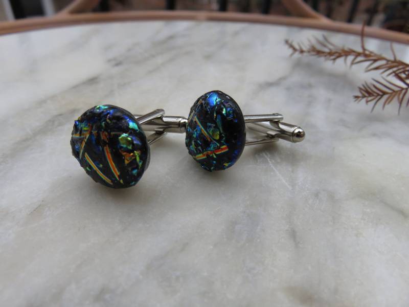 Abstrakte Schwarz Dichroic-Glas-Manschettenknöpfe von DadDoesDesign