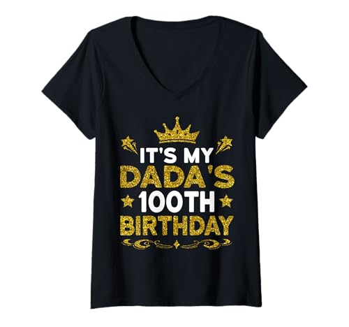 Damen Es ist der 100. Geburtstag von My Dada Alles Gute zum Geburtstag 100 Jahre alt T-Shirt mit V-Ausschnitt Damen Es ist der 100. Geburtstag von My Dada Alles Gute zum Geburtstag 100 Jahre alt T-Shirt mit V-Ausschnitt von Dada 100th Birthday Gift From Son Daughter 2025