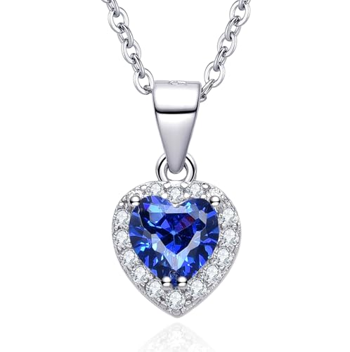 Dada Gioielli - Damenhalskette mit funkelndem Herz-Solitär - Zentralstein in verschiedenen Varianten, Geburtstagsgeschenk für Damen, Kettenlänge 45+5 cm, Blau Saphir Dada Gioielli - Damenhalskette mit funkelndem Herz-Solitär - Zentralstein in verschiedenen Varianten, Geburtstagsgeschenk für Damen, Kettenlänge 45+5 cm, Blau Saphir von Dada Gioielli