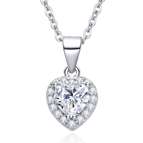 Dada Gioielli - Damenhalskette mit funkelndem Herz-Solitär - Zentralstein in verschiedenen Varianten, Geburtstagsgeschenk für Damen, Kettenlänge 45+5 cm, Weißer Kristall von Dada Gioielli