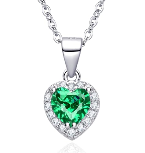Dada Gioielli - Damenhalskette mit funkelndem Herz-Solitär - Zentralstein in verschiedenen Varianten, Geburtstagsgeschenk für Damen, Kettenlänge 45+5 cm, Smaragd Grün Dada Gioielli - Damenhalskette mit funkelndem Herz-Solitär - Zentralstein in verschiedenen Varianten, Geburtstagsgeschenk für Damen, Kettenlänge 45+5 cm, Smaragd Grün von Dada Gioielli