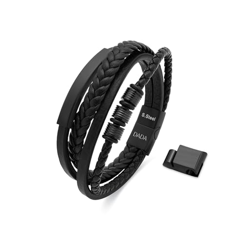 Dada Gioielli - Herrenarmbänder - Mehrfachstrang-Armband aus Leder - Hypoallergenes Edelstahl in satiniertem Gold/Schwarz, mehrsträngig geflochtenes Lederarmband, 21 cm mit Magnetverschluss, Schwarz Dada Gioielli - Herrenarmbänder - Mehrfachstrang-Armband aus Leder - Hypoallergenes Edelstahl in satiniertem Gold/Schwarz, mehrsträngig geflochtenes Lederarmband, 21 cm mit Magnetverschluss, Schwarz von Dada Gioielli