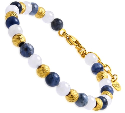 Dada Gioielli - Damenarmband mit echten Natursteinen, Aulit - Achat - Sodalit und Jade - Amethyst und Aventurin, Geschenkbox, Blauer Sodalit und weiße Jade von Dada Gioielli
