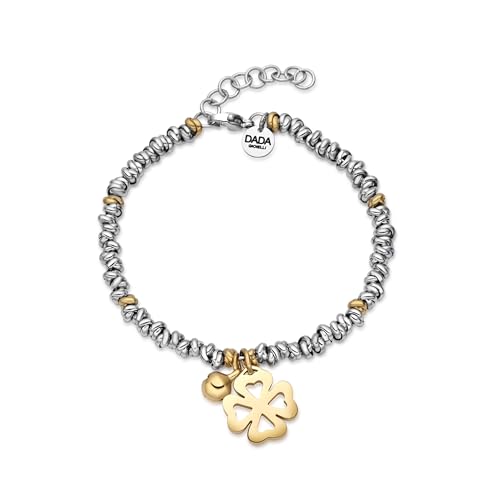 Dada Gioielli - Damen-Armband Kleeblatt Engel Cutode Baum des Lebens Damen mit Glocke zweisprachig 17 + 3 cm (Kleeblatt Gold + Gold) Dada Gioielli - Damen-Armband Kleeblatt Engel Cutode Baum des Lebens Damen mit Glocke zweisprachig 17 + 3 cm (Kleeblatt Gold + Gold) von Dada Gioielli