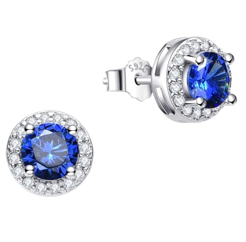 Dada Gioielli - Kleine Kreis-Ohrstecker mit einem funkelnden Solitär aus 925er Silber umrahmt mit Brillanten-Zirkonia -Kristallweiß, Saphirblau, Rubinrot, Aquamarinblau, Smaragdgrün, von Dada Gioielli
