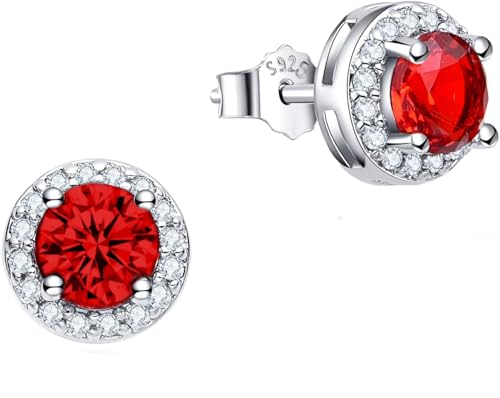 Dada Gioielli - Kleine Kreis-Ohrstecker mit einem funkelnden Solitär aus 925er Silber umrahmt mit Brillanten-Zirkonia -Kristallweiß, Saphirblau, Rubinrot, Aquamarinblau, Smaragdgrün, von Dada Gioielli