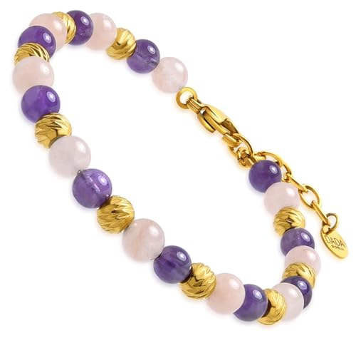 Dada Gioielli - Damenarmband mit echten Natursteinen, Aulit - Achat - Sodalit und Jade - Amethyst und Aventurin, Geschenkbox, lilafarbener-Amethyst-und-rosaner Aventurin Dada Gioielli - Damenarmband mit echten Natursteinen, Aulit - Achat - Sodalit und Jade - Amethyst und Aventurin, Geschenkbox, lilafarbener-Amethyst-und-rosaner Aventurin von Dada Gioielli