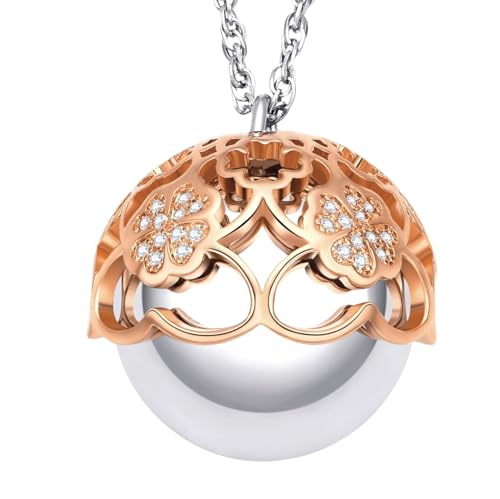 Dada Gioielli - Damenhalskette zur Schwangerschaftsankündigung mit Engelsrufer-Glocke und vierblättrigem Glückskleeblatt 2025 - Geschenk für werdende Mütter, 80+10 cm, von Dada Gioielli