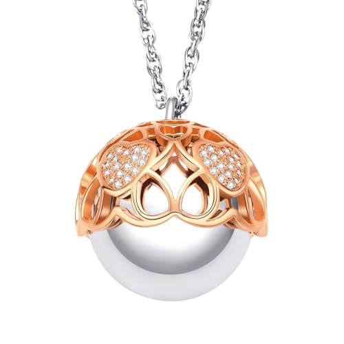 Dada Gioielli - Engelsrufer Kette mit Anhänger für Schwangere mit Glocke Klangkugel der die Schutzengel ruft und Herz, Halskette Damen Lang 80+10cm, von Dada Gioielli