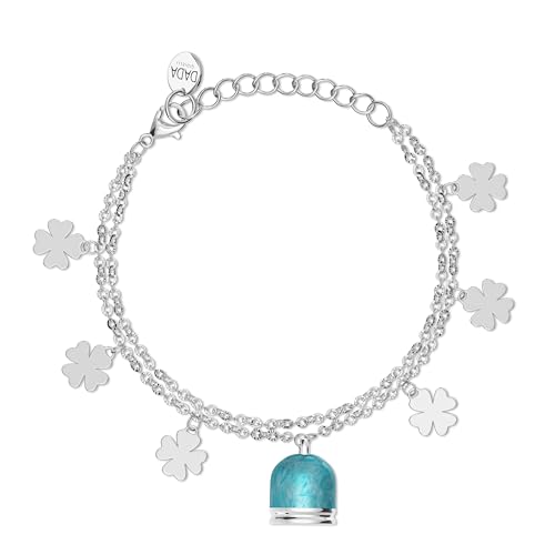 Dada Gioielli - Armband mit Glöckchen im Capri-Stil in Meeresblau und 6 Sternchen, silberfarbener Edelstahl, Kette 20 cm lang, verstellbar auf 17 cm, ideal für Frauen (Turquoise Fourleaf) Dada Gioielli - Armband mit Glöckchen im Capri-Stil in Meeresblau und 6 Sternchen, silberfarbener Edelstahl, Kette 20 cm lang, verstellbar auf 17 cm, ideal für Frauen (Turquoise Fourleaf) von Dada Gioielli