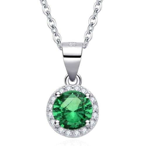 Dada Gioielli - Halskette mit funkelndem Solitär und personalisiertem zentralem Edelstein und Zirkonia-Steinen - Geschenkideen für Damen aus 925er Silber und Edelstahl, 45+ 5 cm, Smaragd Grün von Dada Gioielli