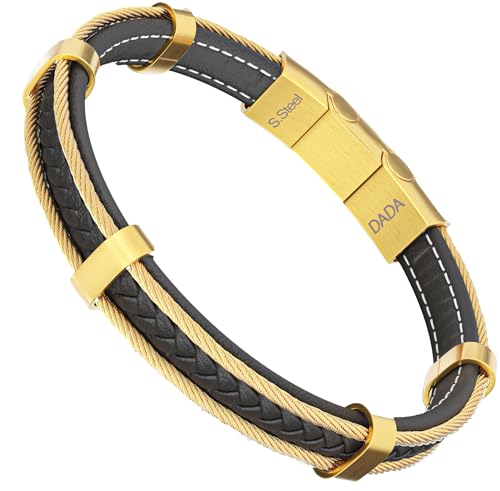 Dada Gioiell - Herrenarmband aus Leder und satiniertem Edelstahl, sportliches "Autoreifen und Motoren Design", Geschenkidee für Ihn, Magnetverschluss - grössenverstellbar 20-21cm, Gelbgold Dada Gioiell - Herrenarmband aus Leder und satiniertem Edelstahl, sportliches "Autoreifen und Motoren Design", Geschenkidee für Ihn, Magnetverschluss - grössenverstellbar 20-21cm, Gelbgold von Dada Gioielli