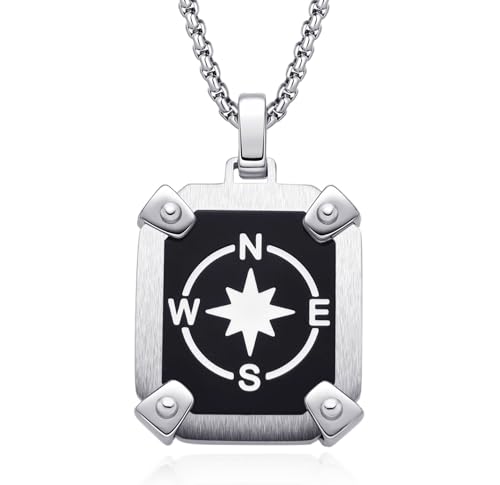 Dada Gioielli - Herren-Halskette aus Stahl, Windrose, 23 x 20 mm, Schwarz und Silber, Rahmen-Verarbeitung, 45 + 5 cm von Dada Gioielli