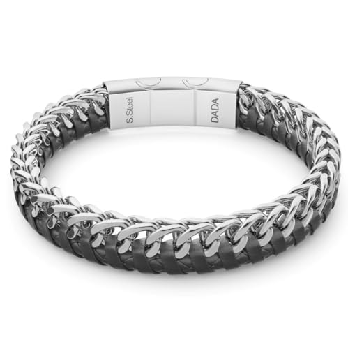 Dada Gioielli - Wasserfestes Herrenarmband aus Edelstahl und Leder, Blau - Schwarz - Braun, ein Geschenk das vom Herzen kommt, ideal zum Geburtstag 2025, 21 cm, Schwarz von Dada Gioielli