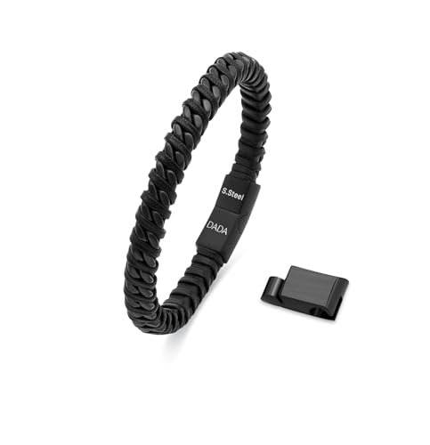 Dada Gioielli - Lederarmband für Herren - in silberfarbenem Edelstahl oder satiniertem Schwarz erhältlich - hypoallergene, kubanische Gliederkette- verstellbarer Magnetverschluss, Schwarz Dada Gioielli - Lederarmband für Herren - in silberfarbenem Edelstahl oder satiniertem Schwarz erhältlich - hypoallergene, kubanische Gliederkette- verstellbarer Magnetverschluss, Schwarz von Dada Gioielli