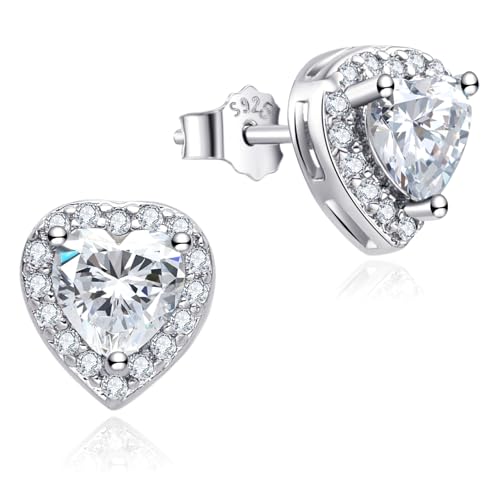 Dada Gioielli - Kleine Herz-Ohrstecker aus 925er Silber mit funkelndem Solitär, umrahmt von Zirkonia im Brillantschliff - Geschenkverpackung für Frauen mit Echtheitszertifikat, Dada Gioielli - Kleine Herz-Ohrstecker aus 925er Silber mit funkelndem Solitär, umrahmt von Zirkonia im Brillantschliff - Geschenkverpackung für Frauen mit Echtheitszertifikat, von Dada Gioielli