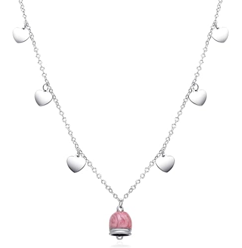 Dada Gioielli - Damenkette mit Herzchen und rosa Glöckchen-Anhänger im Capri-Stil, aus hypoallergenem silberfarbenem Edelstahl, Eleganz und Leuchtkraft für jeden Anlass. von Dada Gioielli