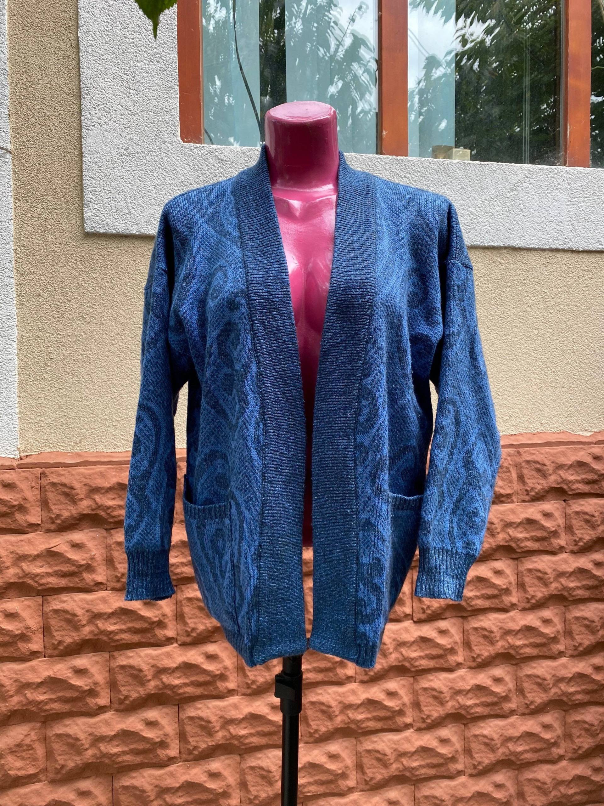 Blaue Vintage Strickjacke, Größe Xl von DadaVintageCom