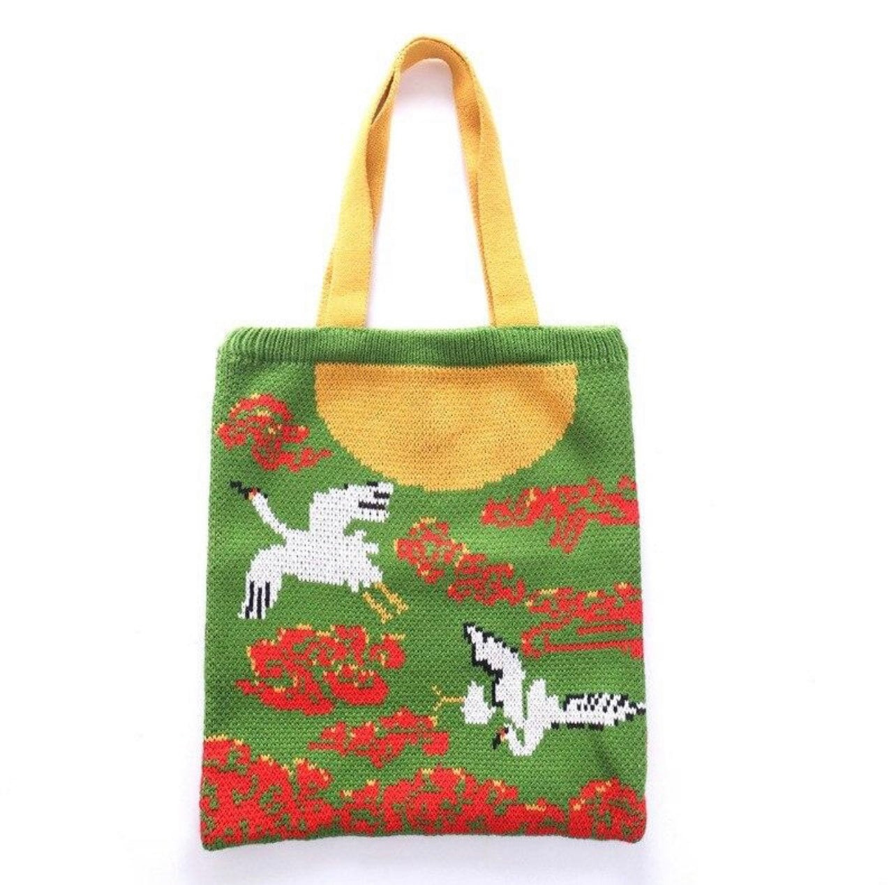 Neu Gestrickt Vogel Muster Grün Rot Orange Tasche Shopper Shopping von DadaVintageCom