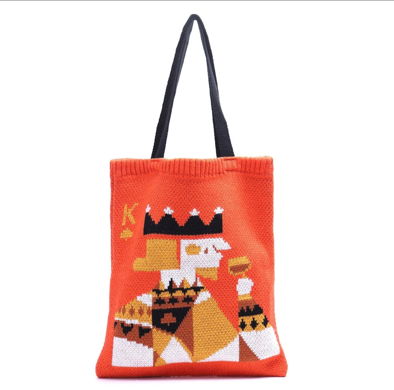 Neue Gestrickte König Karten Orange Einkaufstasche Shopper Shopping von DadaVintageCom