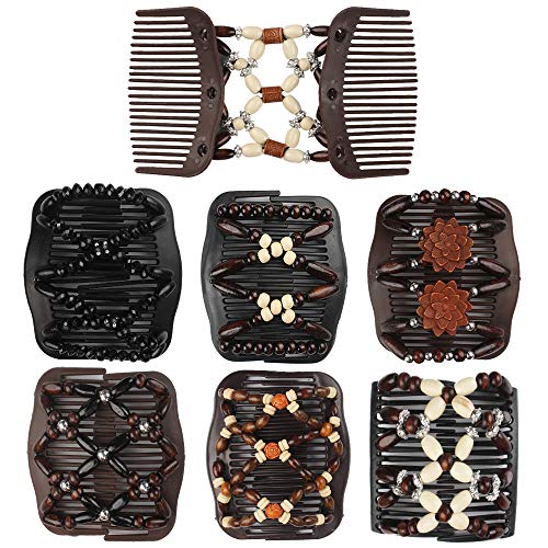 Dadabig 7 Stück Perlen Haarkämme, Magie Elastische Haarspangen Doppel Dehnbar Kamm Afrikanische Haarklammer Hair Comb Schmuck Steckkamm Holz Hairclips für Damen Mädchen Haarschmuck (7 Stile) von Dadabig