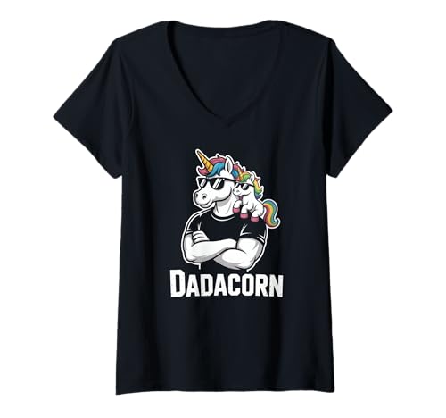Damen Dadacorn Cool Dad Unicorn Fathers Day Rainbow T-Shirt mit V-Ausschnitt Damen Dadacorn Cool Dad Unicorn Fathers Day Rainbow T-Shirt mit V-Ausschnitt von Dadacorn Dad Unicorn Fathers Day Rainbow