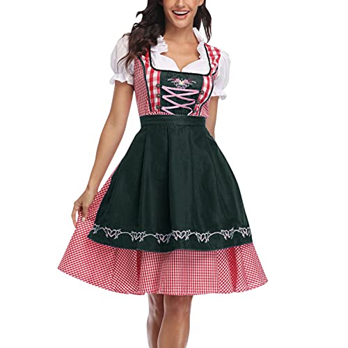 Damen midi Trachtenkleid Damen Trachtenrock Trachtenmode Kleid Dirndlbluse für Oktoberfest (Armeegrün-2, L) von Dadaorou