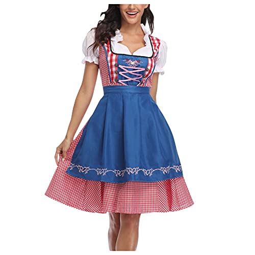 Damen midi Trachtenkleid Damen Trachtenrock Trachtenmode Kleid Dirndlbluse für Oktoberfest (Blau-2, M) von Dadaorou