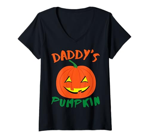 Damen Daddy's Pumpkin Halloween Mädchen Jungen Kürbisse Kleinkind Lustig T-Shirt mit V-Ausschnitt Damen Daddy's Pumpkin Halloween Mädchen Jungen Kürbisse Kleinkind Lustig T-Shirt mit V-Ausschnitt von Daddy's Pumpkin Halloween Girls Boys Pumpkins