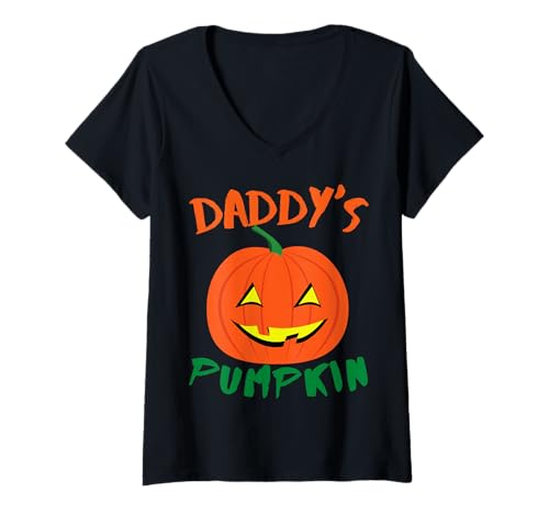 Damen Daddy's Pumpkin Halloween Mädchen Jungen Kürbisse Kleinkind Lustig T-Shirt mit V-Ausschnitt Damen Daddy's Pumpkin Halloween Mädchen Jungen Kürbisse Kleinkind Lustig T-Shirt mit V-Ausschnitt von Daddy's Pumpkin Halloween Girls Boys Pumpkins