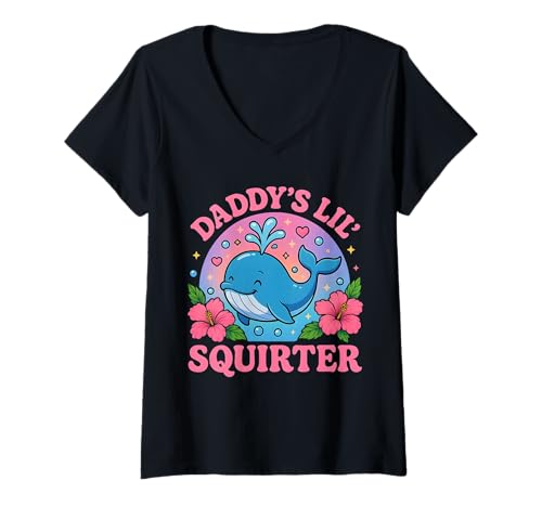 Damen Papa Lil Squirter T-Shirt mit V-Ausschnitt von Daddy's lil' Squirter