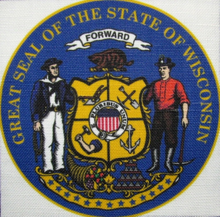 Wisconsin State Seal - Weste, Tasche, Rucksack, Jacke Patch Gedruckt Annähen Reisen Anzeigen von DaddyoFattyo