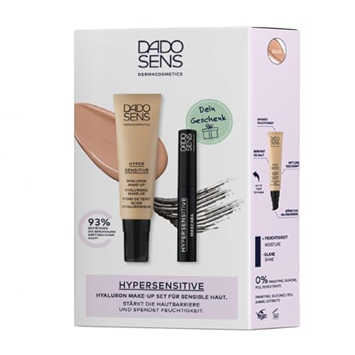 DADO SENS HYPERSENSITIVE HYALURON MAKE-UP SET – Hyaluron Make-Up Beige (30 ml) & Mascara Black (10 ml), Limited Edition, Spendet Feuchtigkeit, Kaschiert Rötungen, Stärkt die Hautbarriere von Dado Sens
