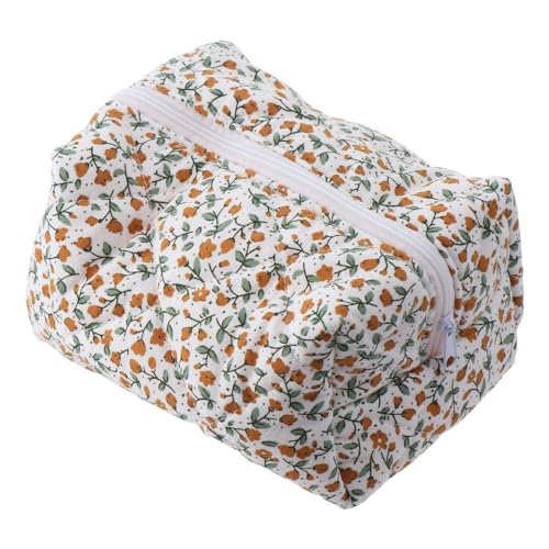 Dadomyd Blumen Geschwollene Geste Ckte Make-up-Tasche Make-up-Zubehör Tragbar Große Kosmetik Tasche Für Reisen Toiletten Handtasche Frauen Mädchen(ORANGE) von Dadomyd