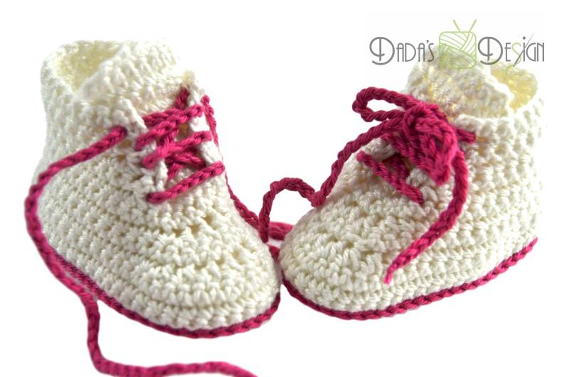 Babyschuhe Gehäkelt Weiß-Cyclam Gr. Ca 14 von DadusDesign