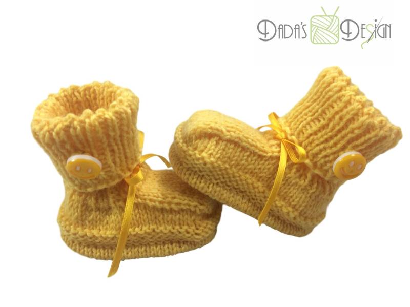 Babyschuhe Gestrickt Gelb Gr. Ca 15 von DadusDesign