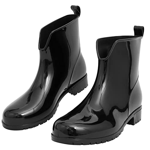 DaeRainy Damen Stiefeletten Regenstiefel Wasserdicht Chelsea Boots Glitzer, Farbe: Schwarz, 40.5 EU von DaeRainy