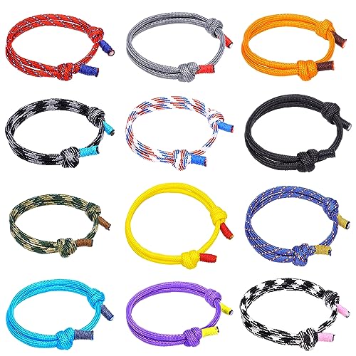 12 Stk. Bunt Marine Seil Schnur Nautische Surf Armband, Segeltau Armkettchen, Einstellbare Mode Geflochtenes Armbänder, Handgemacht Bettelarmband aus Nylon für Damen Herren Jungs Surfer Geschenk von Daelesr