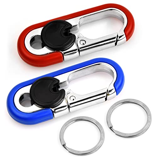 2 Stück Auto-Schlüsselanhänger für Herren, Schlüsselanhänger Karabiner aus Metall, Schlüsselanhänger Clip mit 4 Schlüsselringen, Schlüsselkarabina für Damen Männer (Blau, Orange) von Daelesr