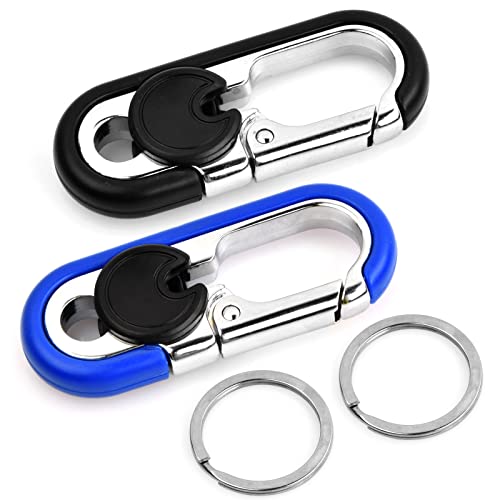 2 Stück Auto-Schlüsselanhänger für Herren, Schlüsselanhänger Karabiner aus Metall, Schlüsselanhänger Clip mit 4 Schlüsselringen, Schlüsselkarabina für Damen Männer (Schwarz, Blau) von Daelesr