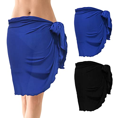 2 Stück Damen Strand Wrap Sarong, Chiffon Badeanzug Strandrock Kurz, Sexy Pareo Strandkleid Bikini Strand Cover Up, Sarong Pareo Wickelrock für Frauen Mädchen Sommerstrand Urlaub (Schwarz+Blau) von Daelesr