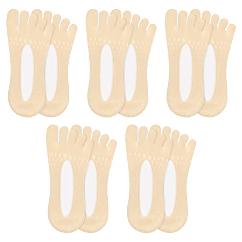 5 Paar Fünf Finger No Show Socken Damen, Rutschfeste Orthopädische Zehensocken Dünn mit Gel-Tab, Atmungsaktive Unsichtbare Socke Füßlinge Frauen, Weiche Ultra Low Cut Liner Socke Mädchen(Skin Color) von Daelesr