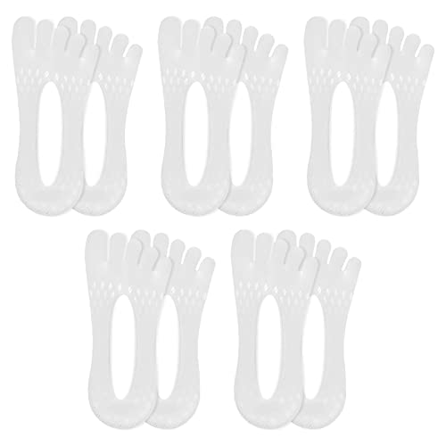 5 Paar Fünf Finger No Show Socken Damen, Rutschfeste Orthopädische Zehensocken Dünn mit Gel-Tab, Atmungsaktive Unsichtbare Socken Füßlinge Frauen, Weiche Ultra Low Cut Liner Socken Mädchen (Weiß) von Daelesr