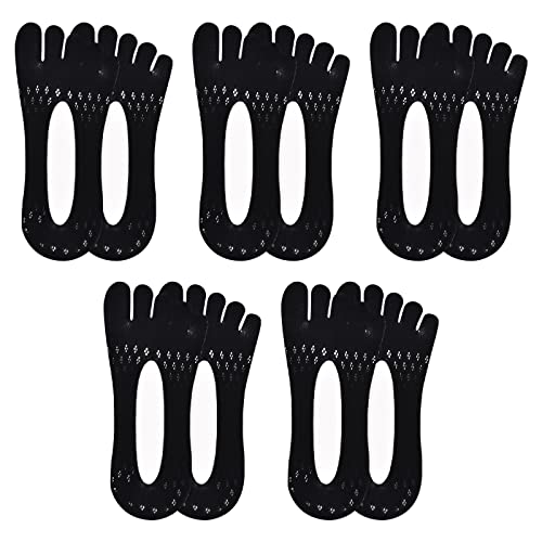 5 Paar Fünf Finger No Show Socken Damen, Rutschfeste Orthopädische Zehensocken Dünn mit Gel-Tab, Atmungsaktive Unsichtbare Socken Füßlinge Frauen, Weiche Ultra Low Cut Liner Socken Mädchen (Schwarz) von Daelesr