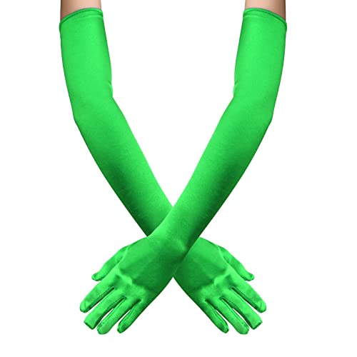55 CM Damen Lange Satin Handschuhe, Dehnbar Ellbogen Opernhandschuhe, 1920er Stil, Abendhandschuhe Für Hochzeit Karneval Mottoparty Abschlussfeier (Grün) von Daelesr
