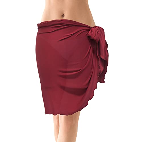 Damen Strand Sarong, Chiffon Badeanzug Strandrock Wrap Kurz, Sexy Pareo Wickelrock Strandkleid, Bademode Strandtuch Vertuschung, Cover Up Bikini Strand Rock für Damen Urlaub Sommerstrand (Weinrot) von Daelesr