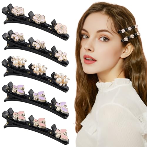 Haarspangen Damen, 5 Stück Geflochtene Haarspangen, Haarschmuck mit 3 Clips, Doppelschicht Haarklammer für Damen Frauen von Daelesr
