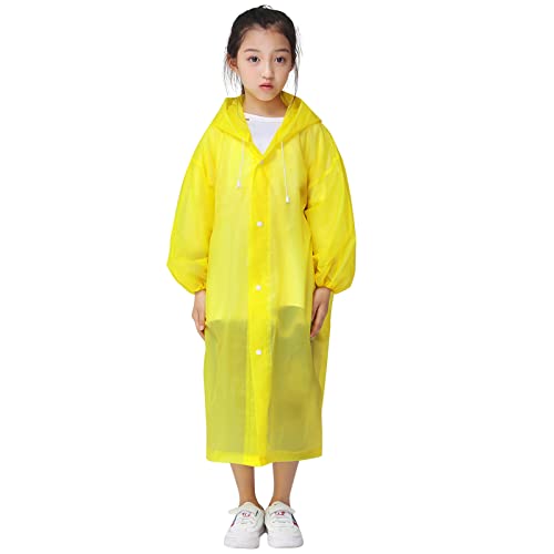 Kinder Regenmantel, Wasserdicht Regenponcho mit Kapuze für Mädchen Jungen, Kleinkind Regenjacke Regencape, Klar Eva Regenbekleidung Regenschutz für Outdoor Radfahren Wandern Camping Reisen (Gelb) von Daelesr